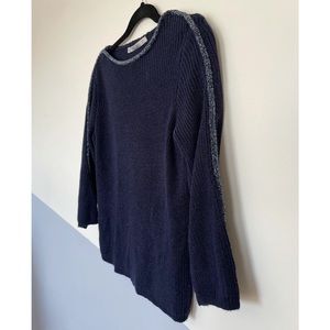 Zara Knit Navy Blue Beaded Sweater